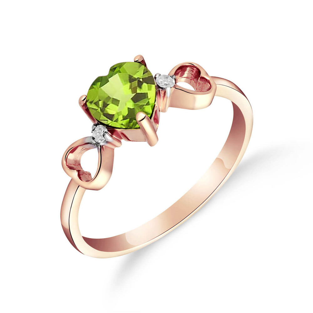14K. SOLID GOLD RING WITH NATURAL DIAMONDS & PERIDOT (Rose Gold)